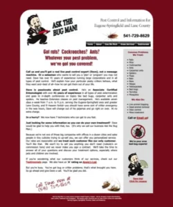 Former website design for Ask The Bug Man! Oregon (before 2020 new design)